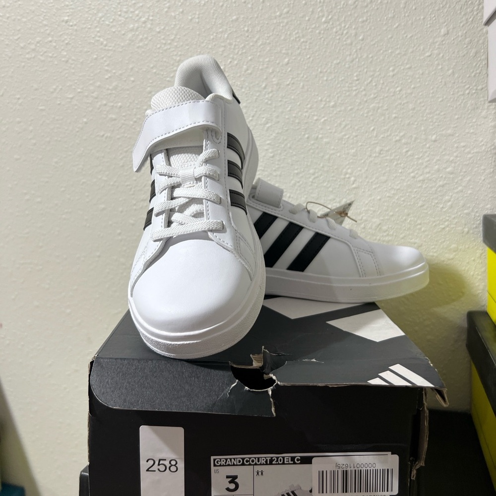 Adidas Kids' White Sneakers with Black Stripes